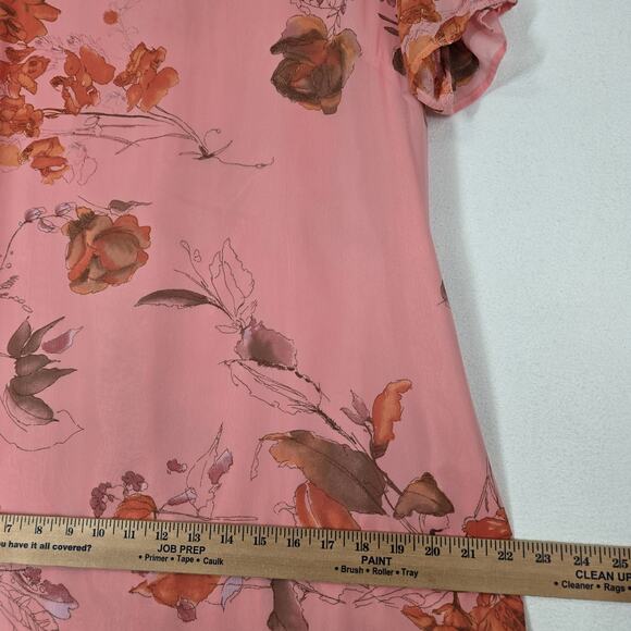 VTG Norm Thompson Maxi Dress Sz L Pink Peach Floral Chiffon Lined Short Sleeve - Picture 14 of 16